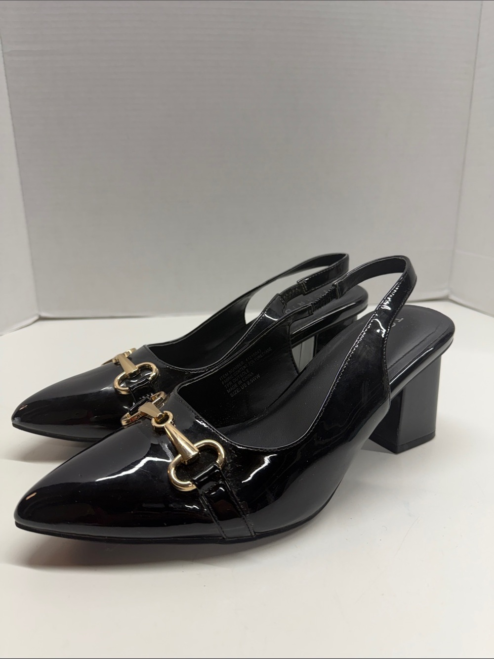 Torrid Pointed Toe Slingback High Heel Shoes Shiny Black Size 9.5 Wide Width WW